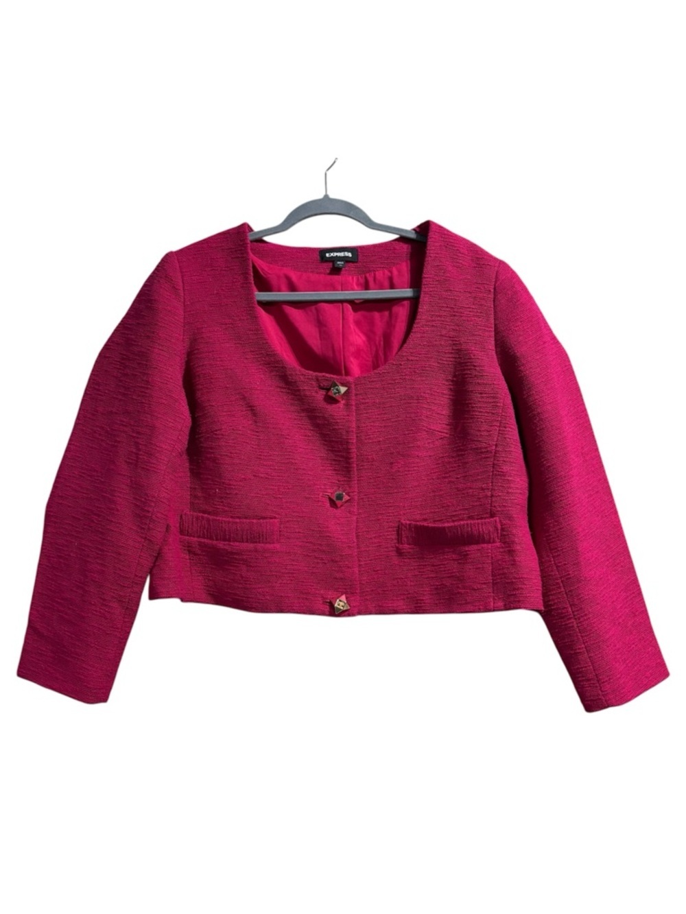 Express Pink Cropped Blazer Jacket Textured Gold Button XL